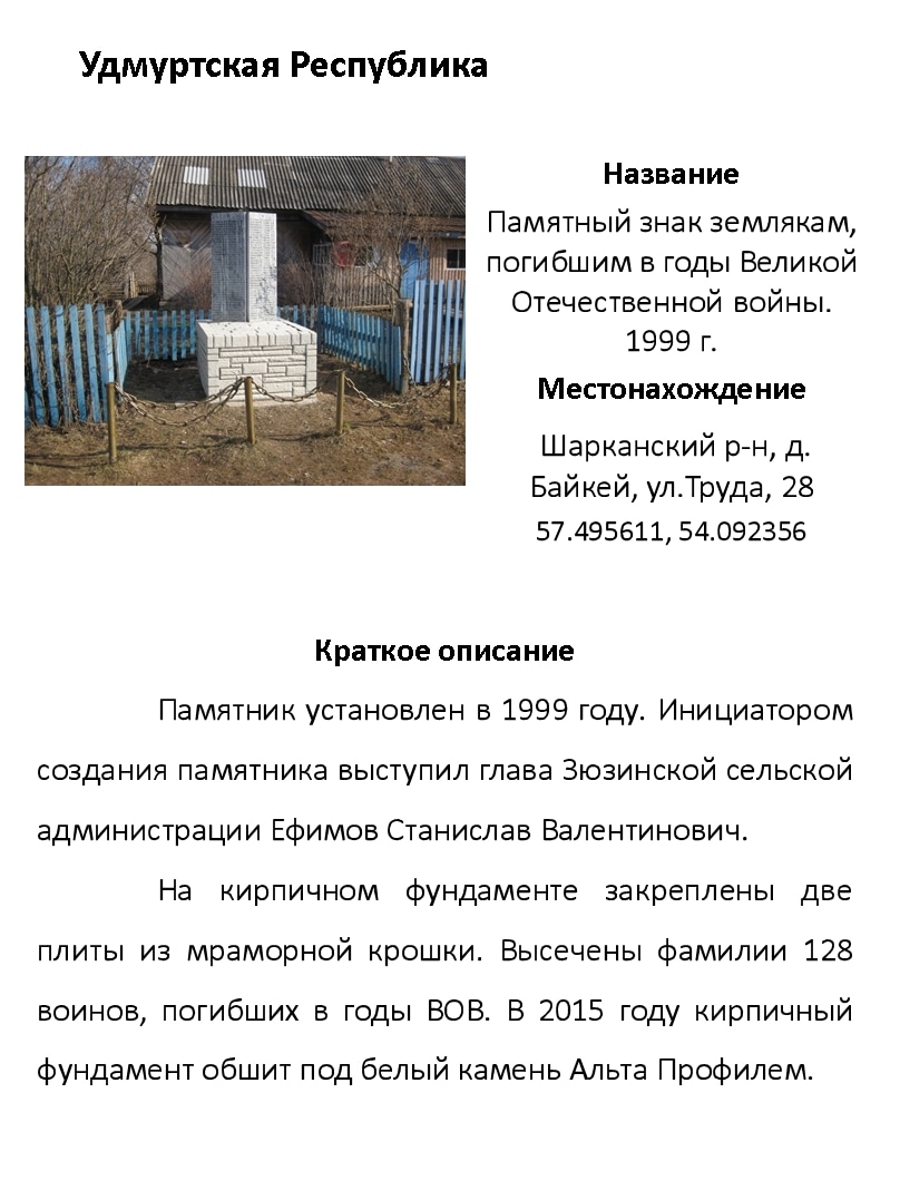 Памятный знак землякам, погибшим в годы Великой Отечественной войны
